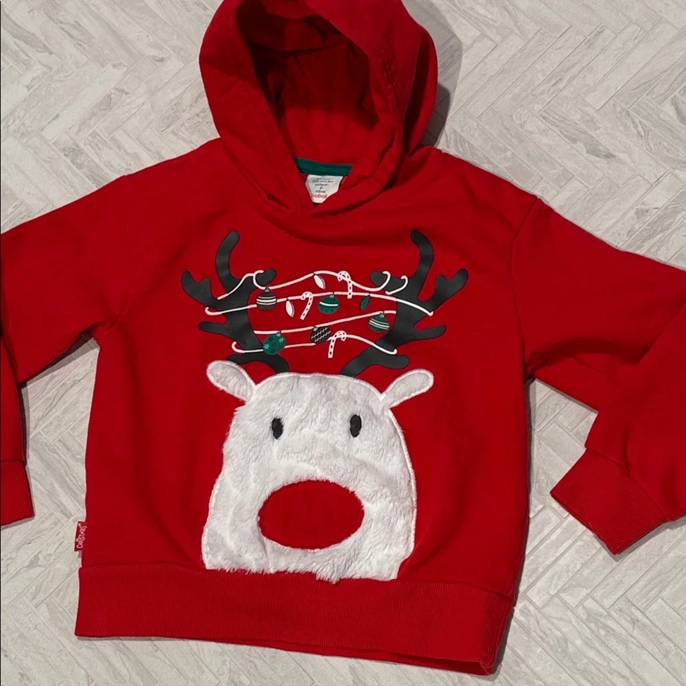 Boboli Red Reindeer Kids Hoodie sweatshirt, size 8